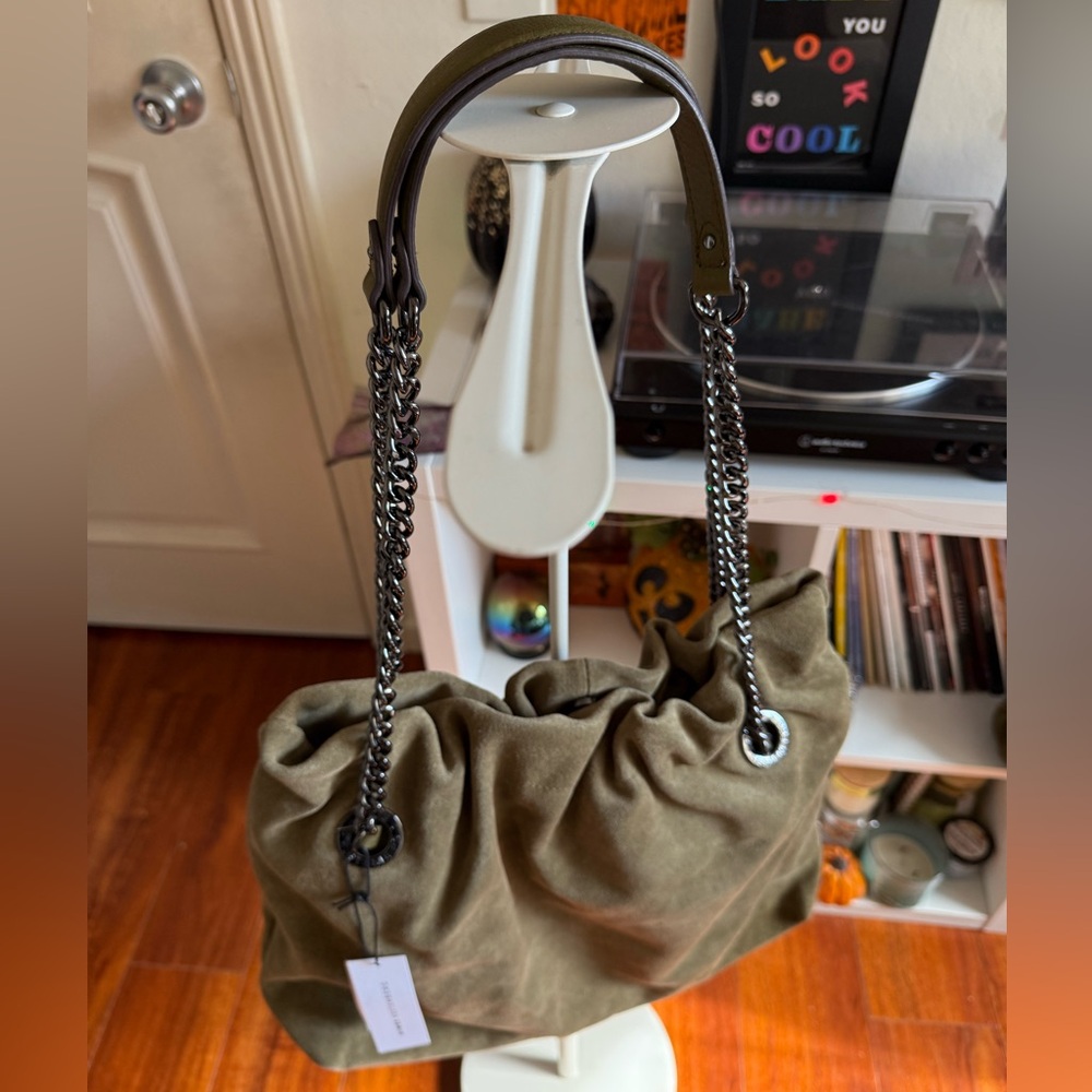 NWT Aimee Kestenberg Olive Green Suede Leather Tribeca Chain Tote Bag - Picture 11 of 16